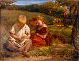 野生の花を集める子供たち